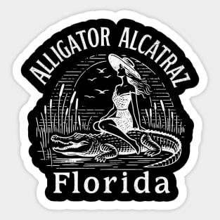 Alligator Alcatraz Florida Pin-Up Retro Swamp Adventure Badge Sticker